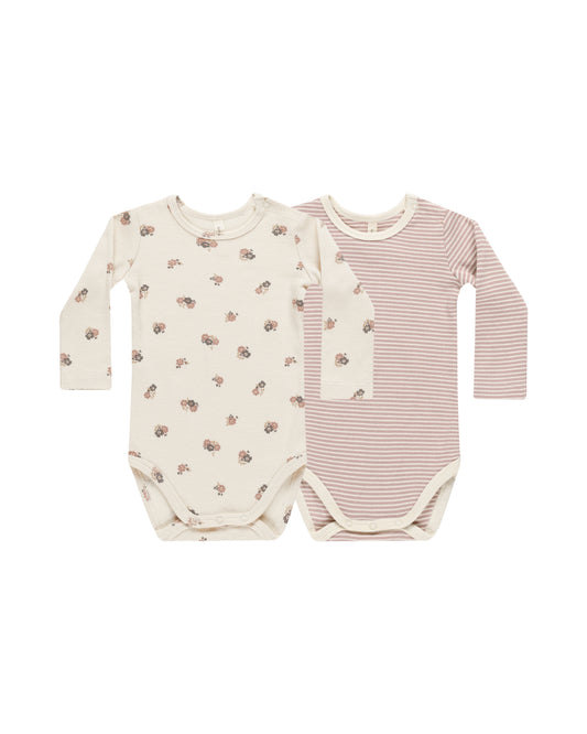 Quincy Mae Ribbed Bodysuit 2 Pack | Wild Flowers & Mauve Stripe