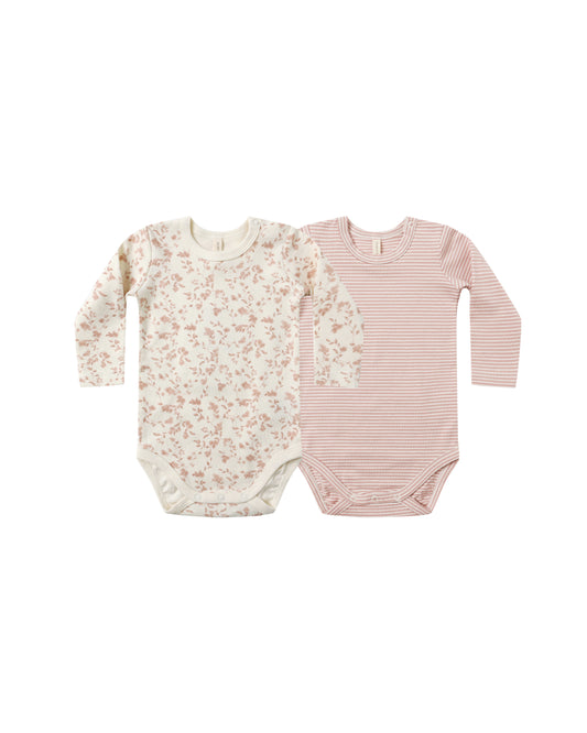 Quincy Mae Jersey Bodysuit, 2 Pack | French Garden, Rose Micro Stripe *Pre-Order*