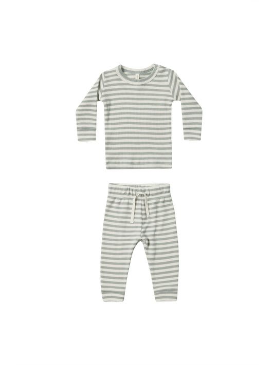 Quincy Mae Waffle Top + Pant Set Sky Stripe