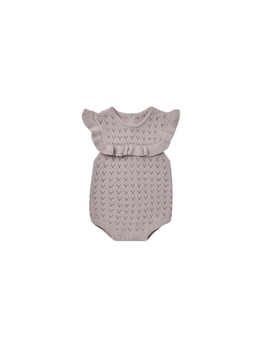 Quincy Mae Pointelle Ruffle Romper Lavender