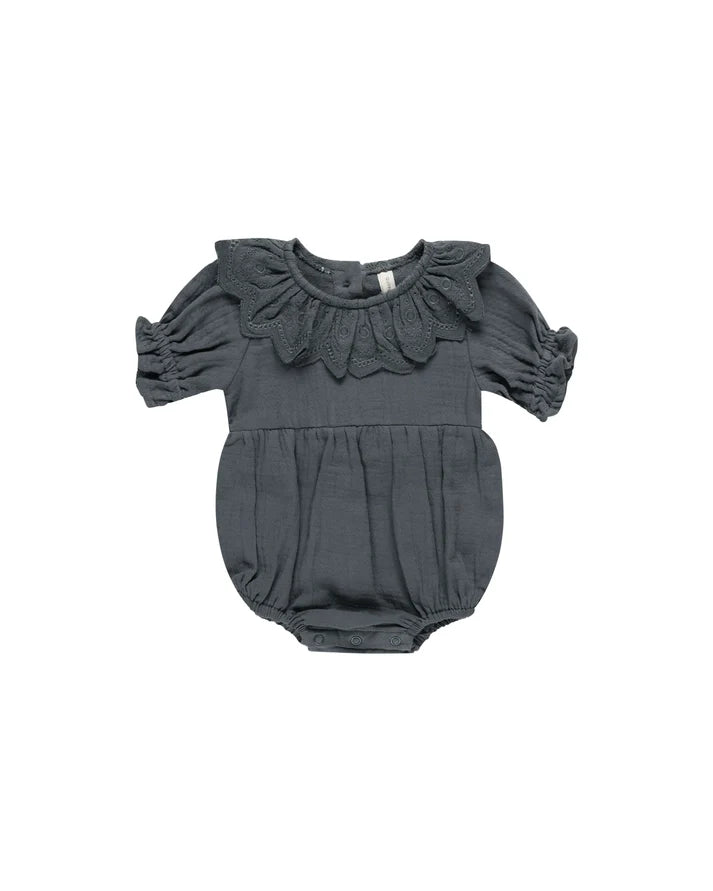 Quincy Mae Collared Romper Indigo