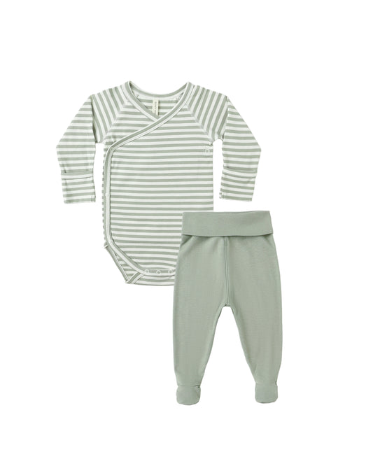 Quincy Mae Side Snap Bodysuit + Pant Set | Fern Stripe *Pre-Order*