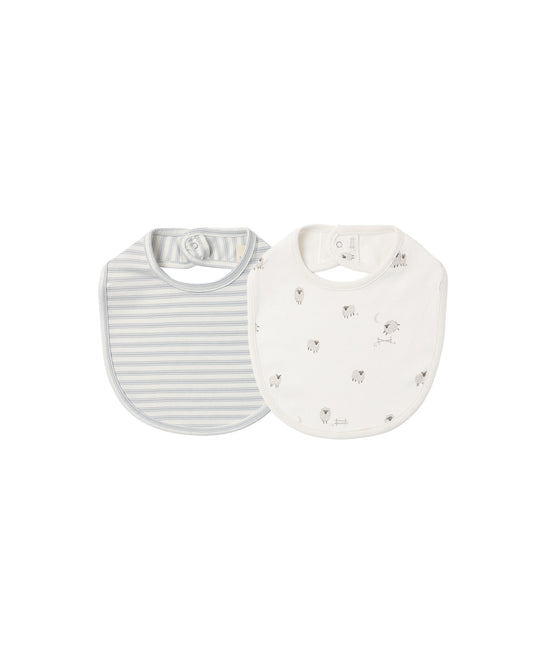 Quincy Mae Jersey Snap Bib, 2 pack | Sheep + Cloud Stripe
