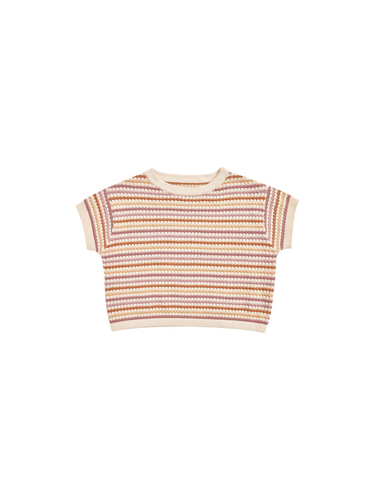 Rylee & Cru Boxy Crop Knit Tee Honeycomb Stripe