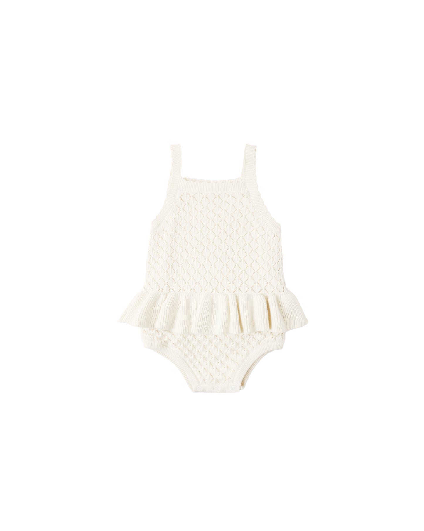 Rylee & Cru Crochet Ruffle Romper Natural