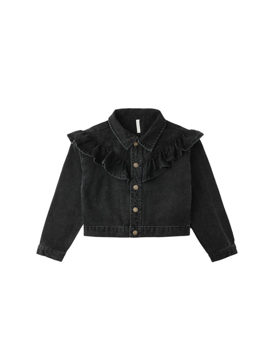Rylee + Cru Ruffle Denim Jacket Washed Black