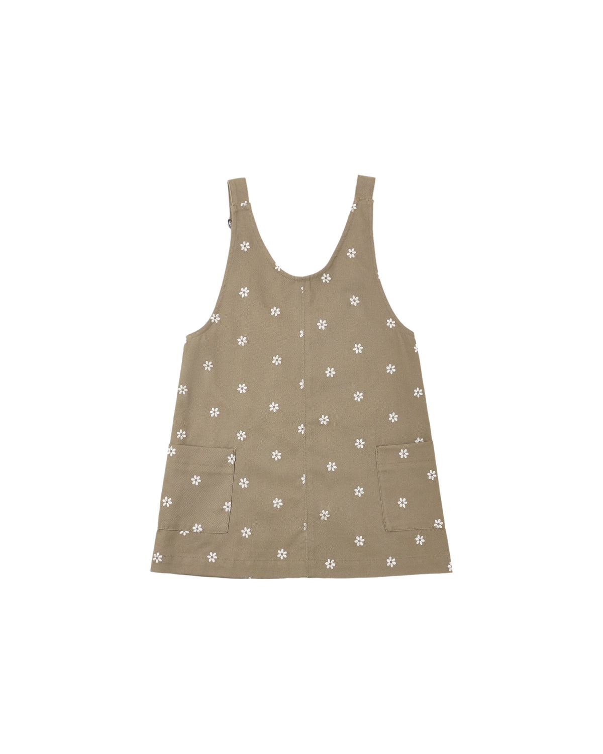 Rylee + Cru V-Neck Overall Dress Embroidered Daisies Olive