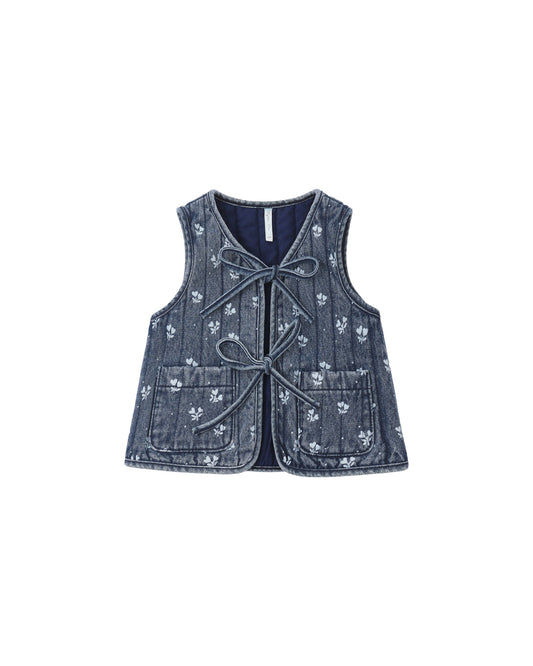 Rylee + Cru Denim Vest Heart Ditsy Indigo