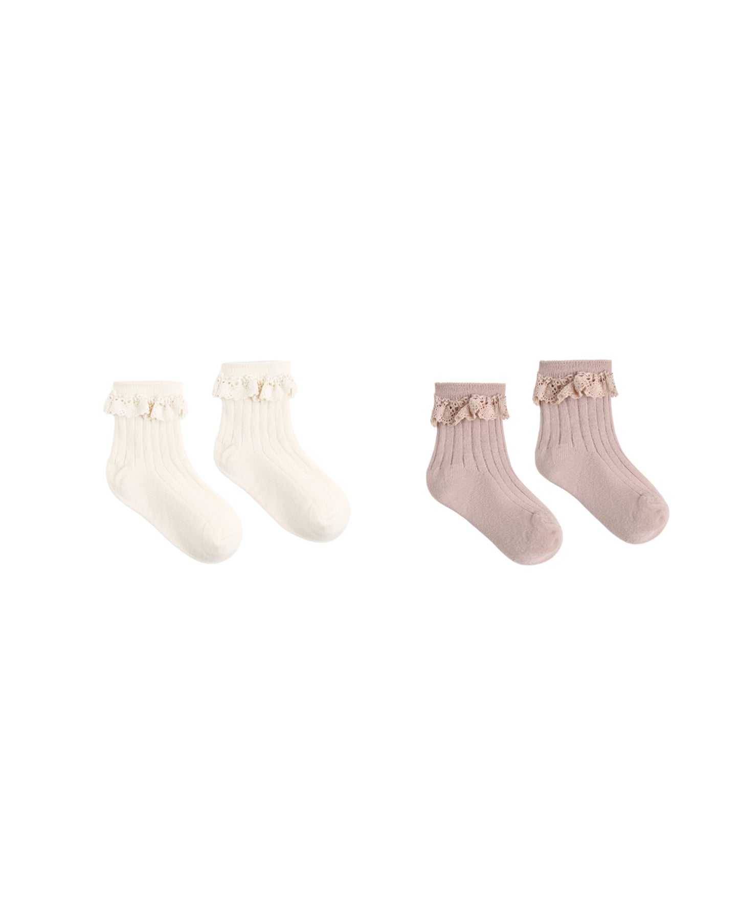 Rylee + Cru Lace Trim Socks 2-Pack Rosewood, Natural