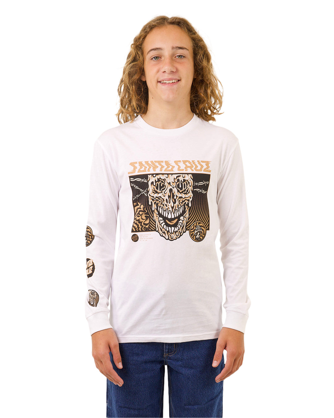 Santa Cruz Toxic Skull Front Long Sleeve Tee White