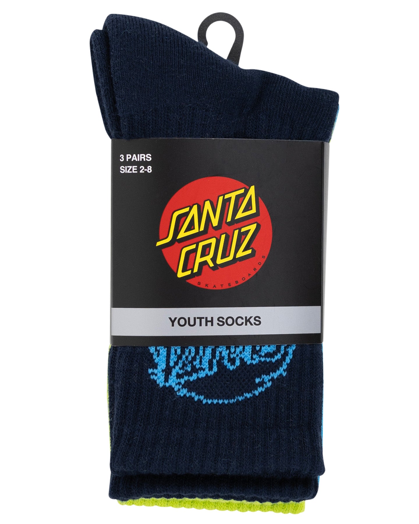 Santa Cruz Vivid Dot Mono Crew Sock Navy Lime Turquoise 3 Pack