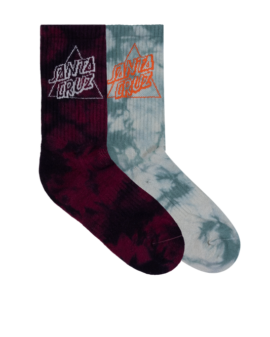 Santa Cruz Not A Dot Crew Sock 2pack Maroon Tie Dye | Slate Tie Dye