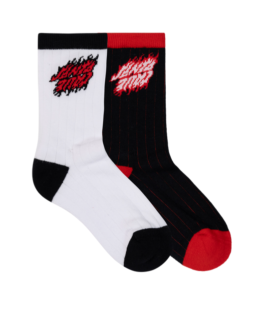 Santa Cruz Flamed Stack Upside Down Crew Sock 2 Pack White | Black