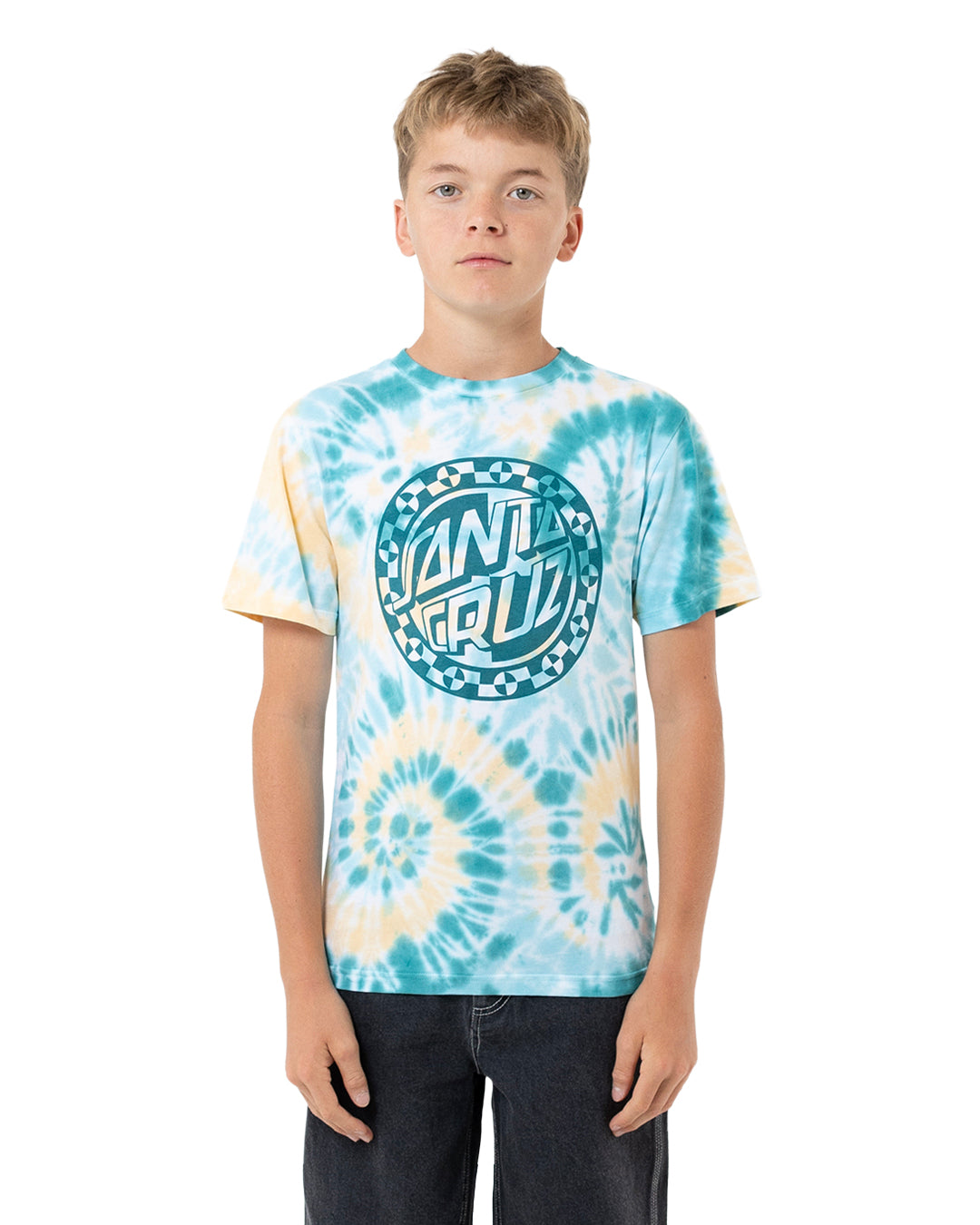 Santa Cruz Malba Crash Dot Mono Front Tee Teal Tie Dye