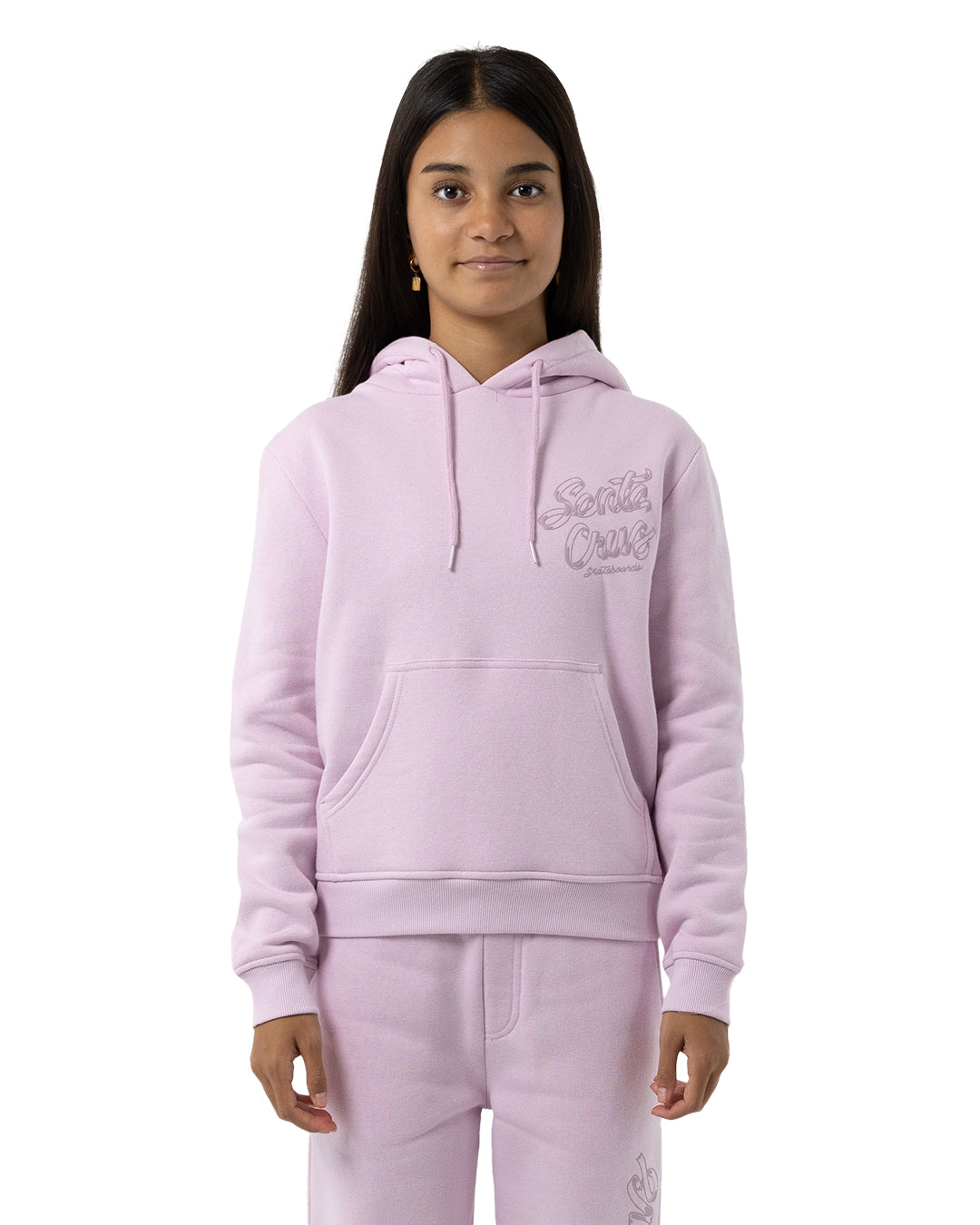 Santa Cruz OS Ribbon Script Chest Hoodie Pink