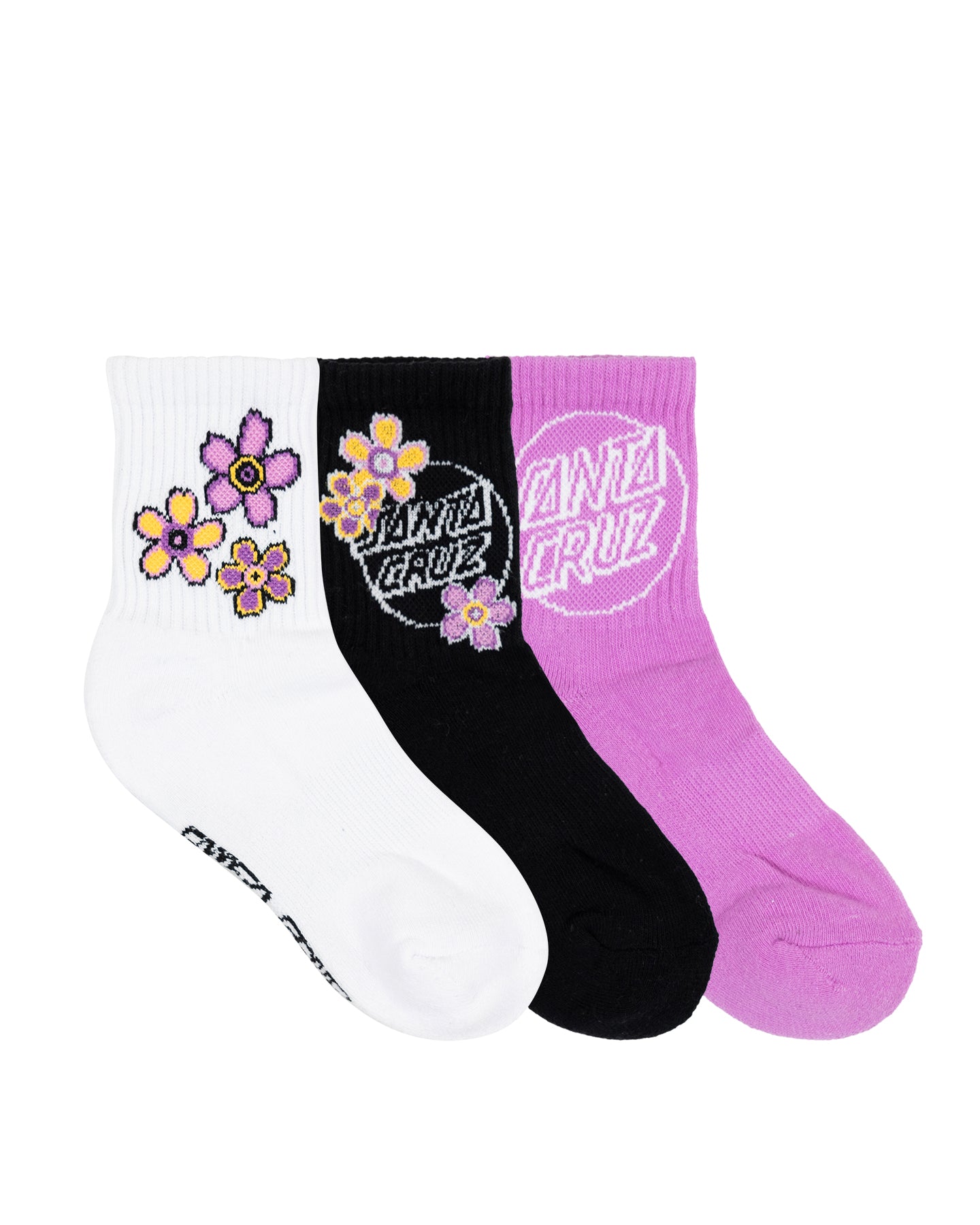 Santa Cruz Blooming Stack Mix Mid Sock 3 Pack Black | White | Purple