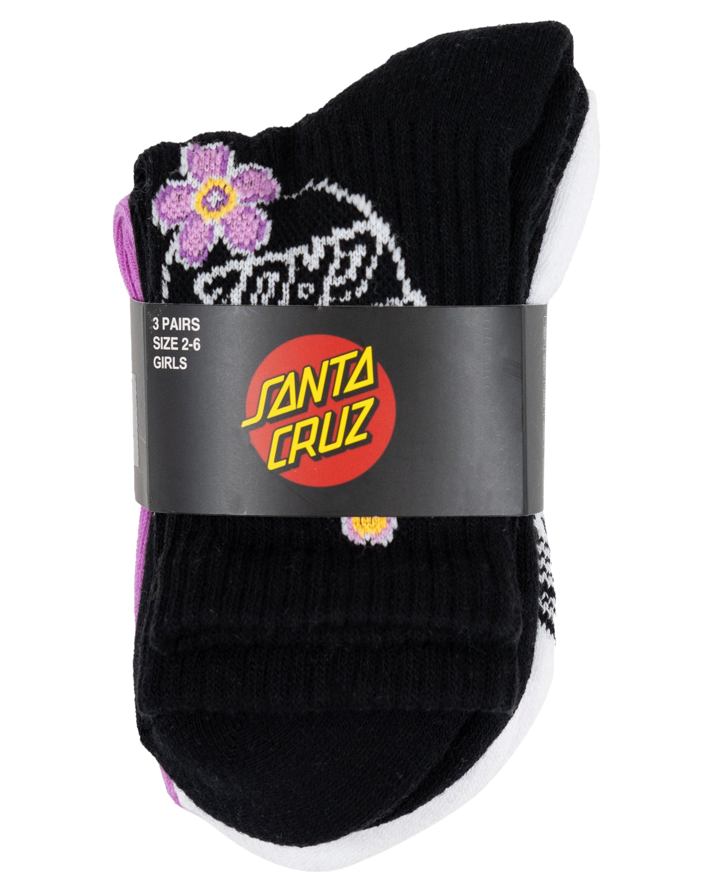 Santa Cruz Blooming Stack Mix Mid Sock 3 Pack Black | White | Purple