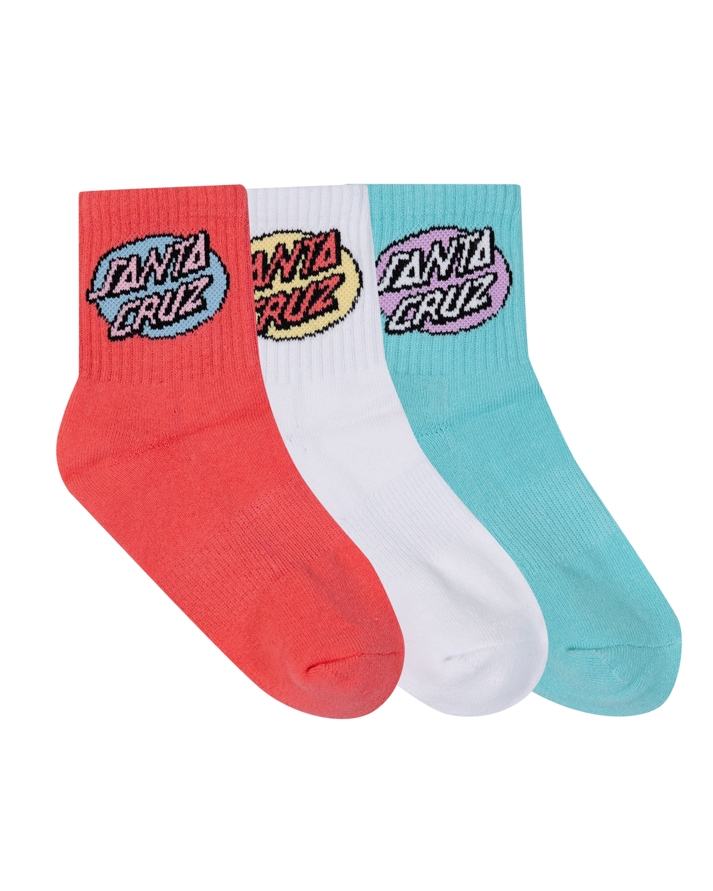 Santa Cruz Oval Dot Mid Sock 3 Pack Rose | White | Ocean