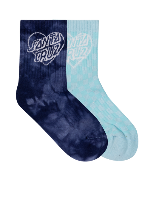 Santa Cruz Heart Dot Hollow Mid Sock 2 Pack Dark Blue Tie Dye | Aqua