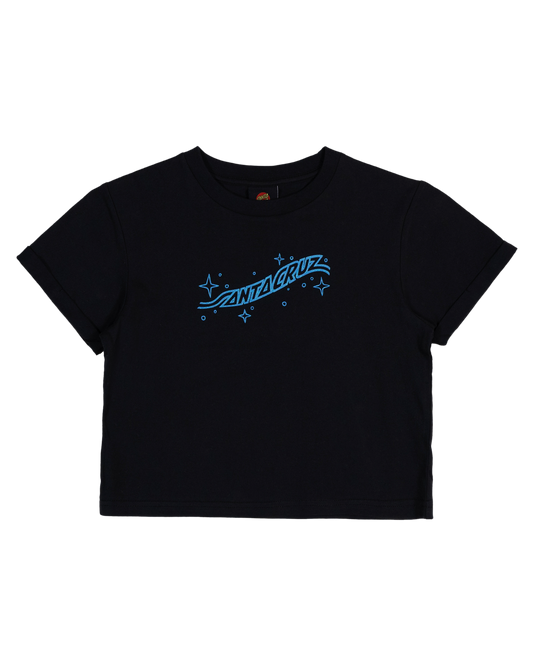 Santa Cruz Winged Moon Strip Centre Short Sleeve Crop Tee Off Black