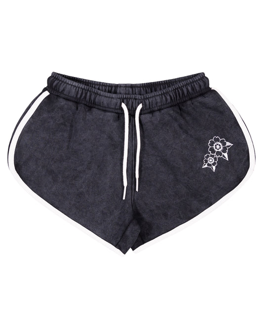 Santa Cruz Strange Hibiscus Retro Track Shorts Washed Black
