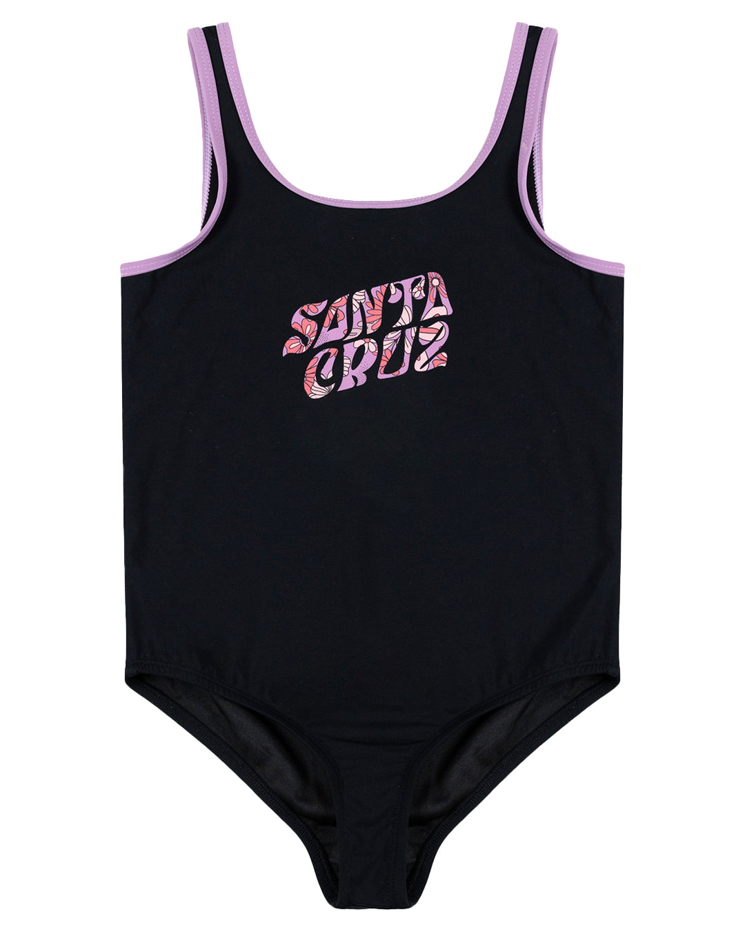 Santa Cruz Vibes Frill Front One Piece Swimsuit Black | Purple