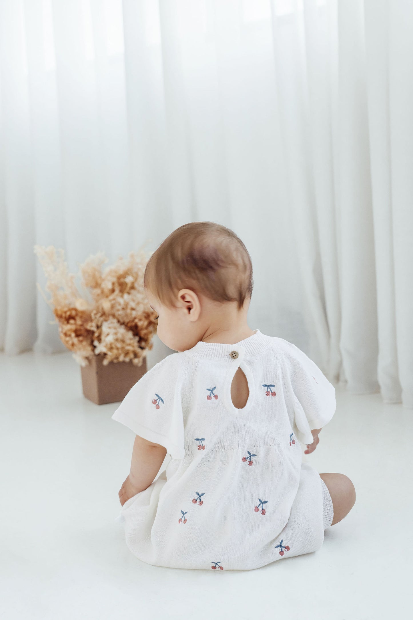 Aster & Oak Cherry Knit Romper Natural