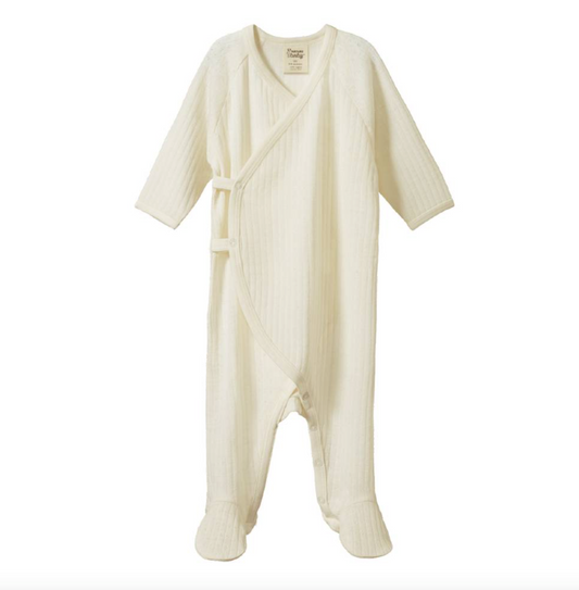 Nature Baby Merino Essentials Kimono Stretch & Grow Pointelle Natural