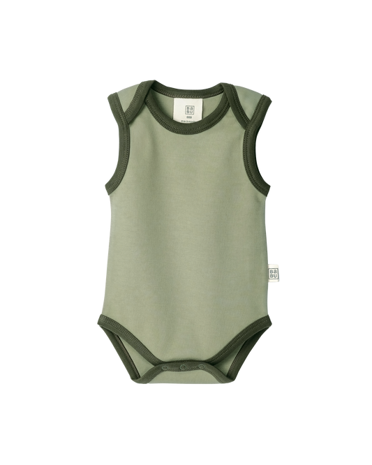 Babu Organic Cotton Singlet Bodysuit Sage Contrast