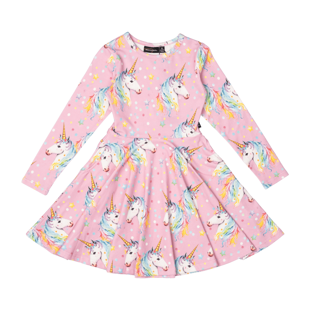 Rock Your Kid Dotty Unicorn Waisted Dress