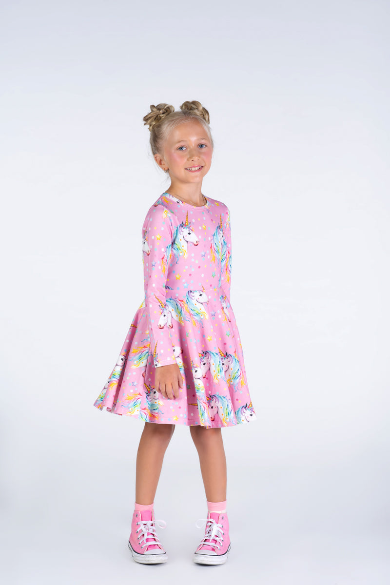 Rock Your Kid Dotty Unicorn Waisted Dress