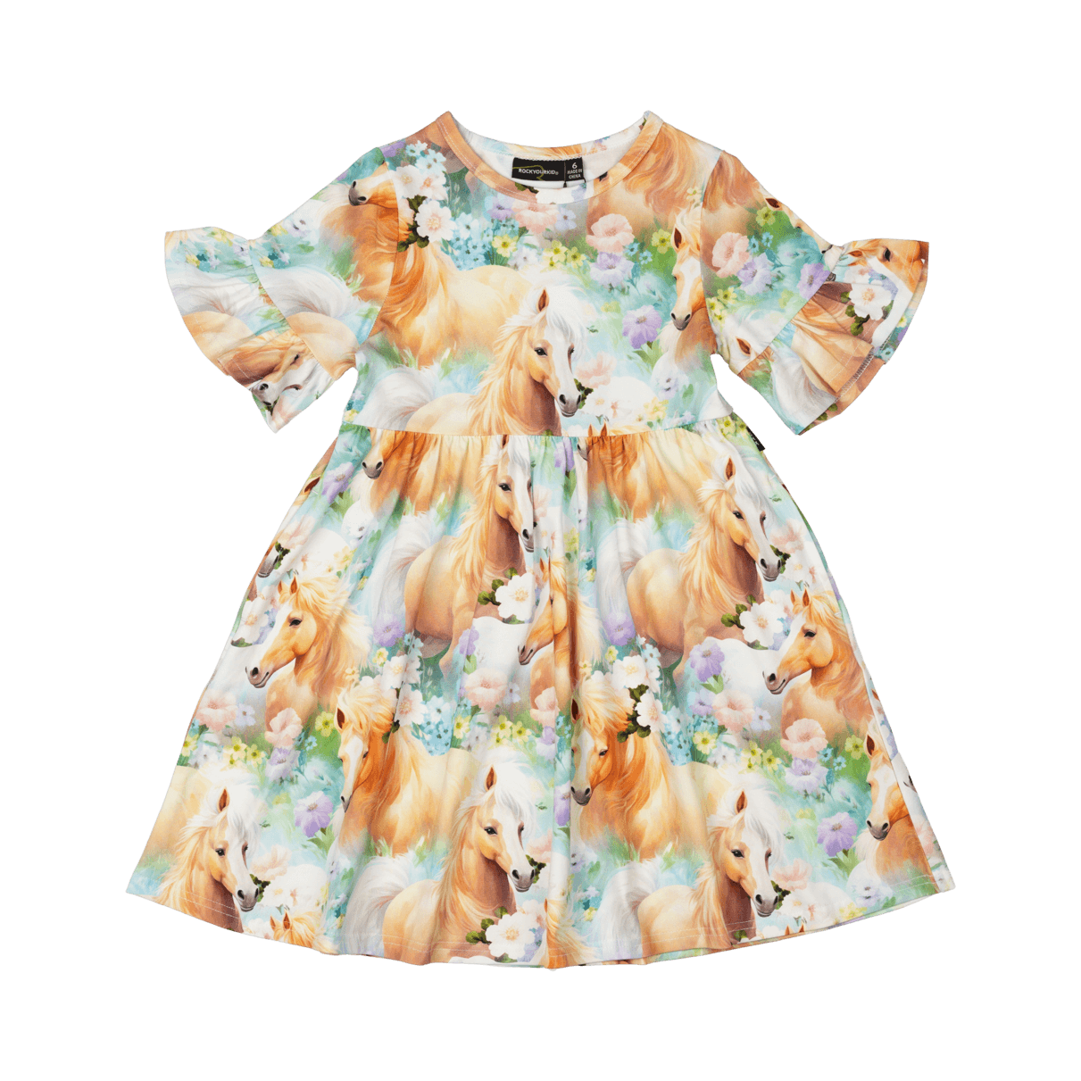 Rock Your Kid Icelandic Ponies Bell Sleeve Dress