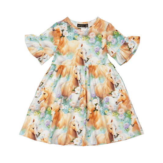 Rock Your Kid Icelandic Ponies Bell Sleeve Dress