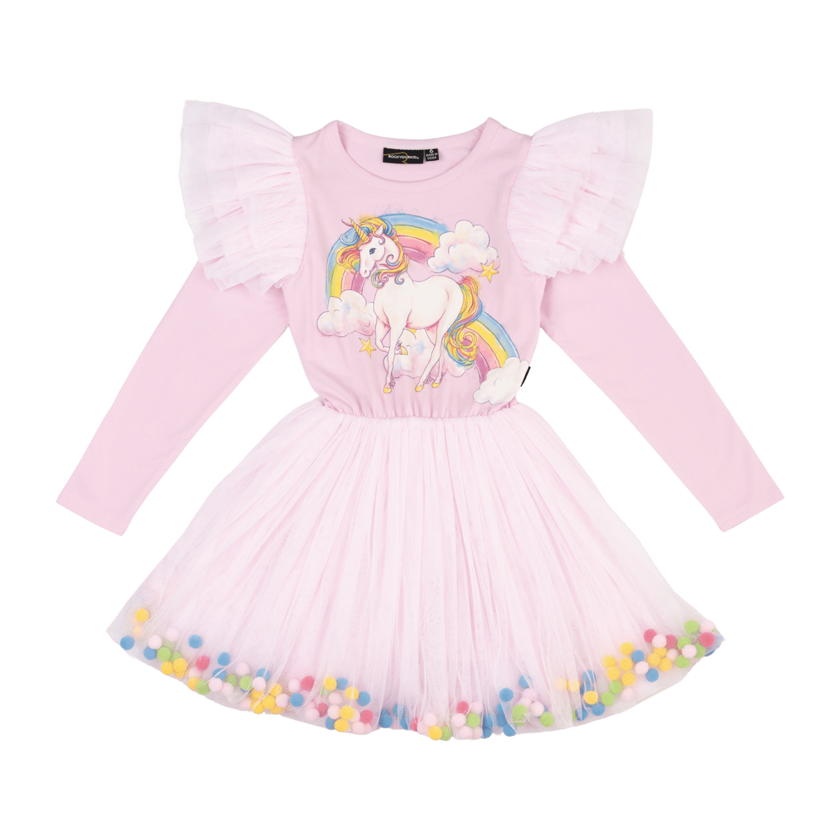 Rock Your Kid Unicorn Rainbow Pom Pom Circus Dress