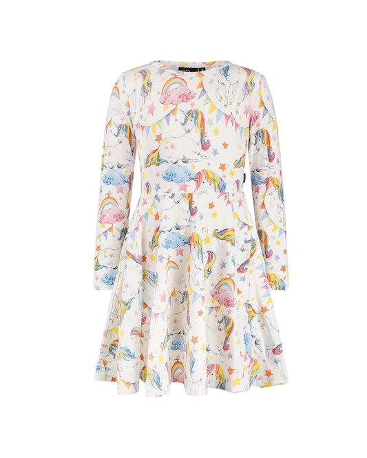 Rock Your Kid Unicorn Flags Long Sleeve Waisted Dress