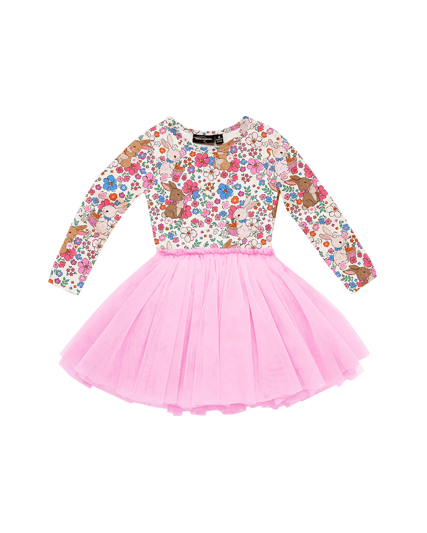 Rock Your Kid Ditsy Bunny Long Sleeve Circus Dress