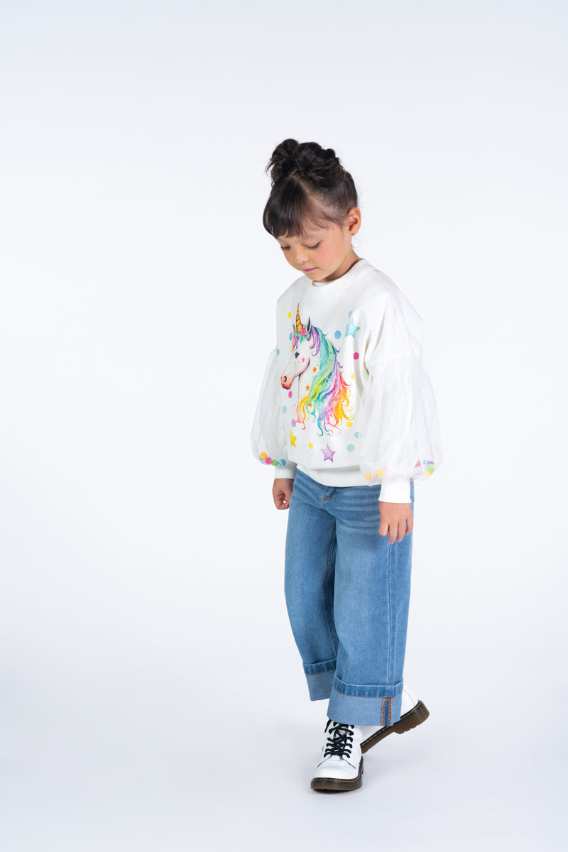 Rock Your Kid Unicorn Tulle Sleeve Sweatshirt