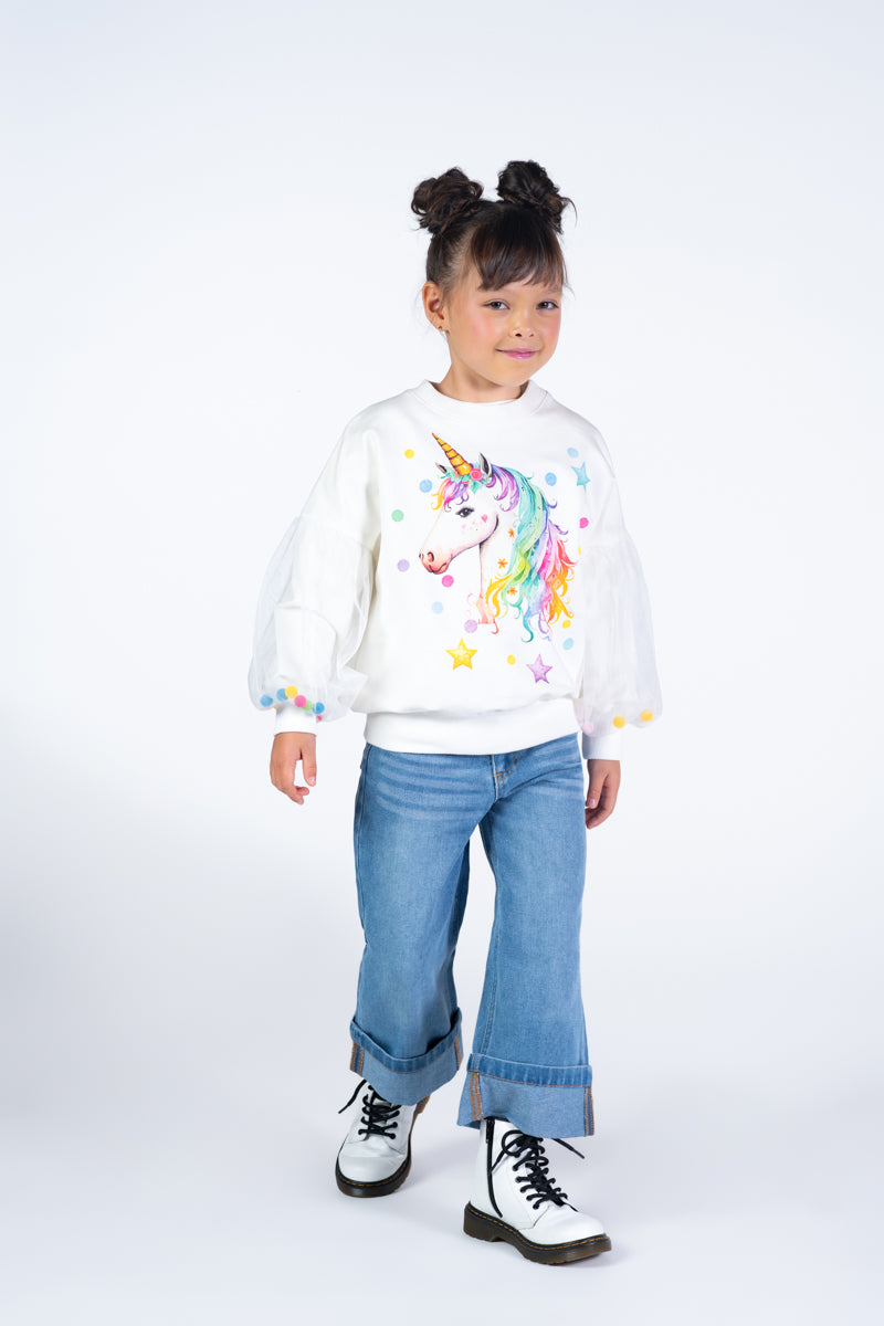 Rock Your Kid Unicorn Tulle Sleeve Sweatshirt