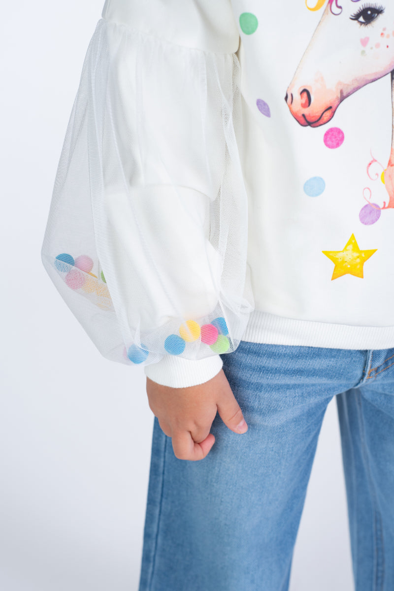 Rock Your Kid Unicorn Tulle Sleeve Sweatshirt