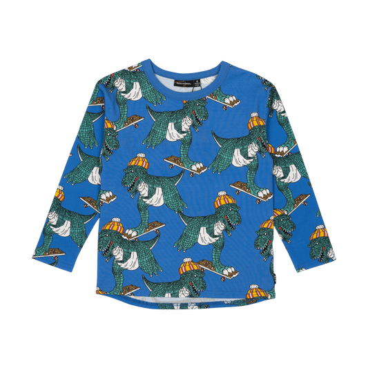 Rock Your Kid Dino Skate Long Sleeve Tee