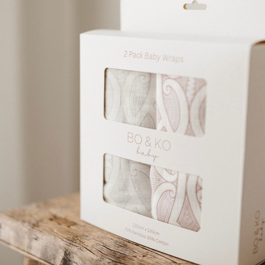 Bo & Ko 2 Pack Wrap Set Te Pātiki Mocha & Te Pātiki Grey