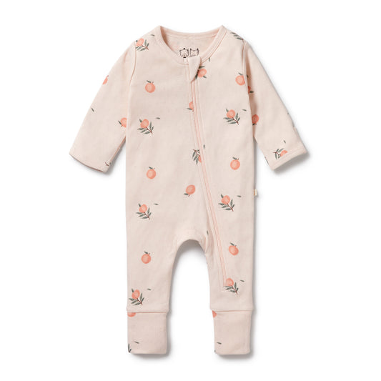 Wilson & Frenchy Organic Pointelle Zipsuit With Feet Peaches