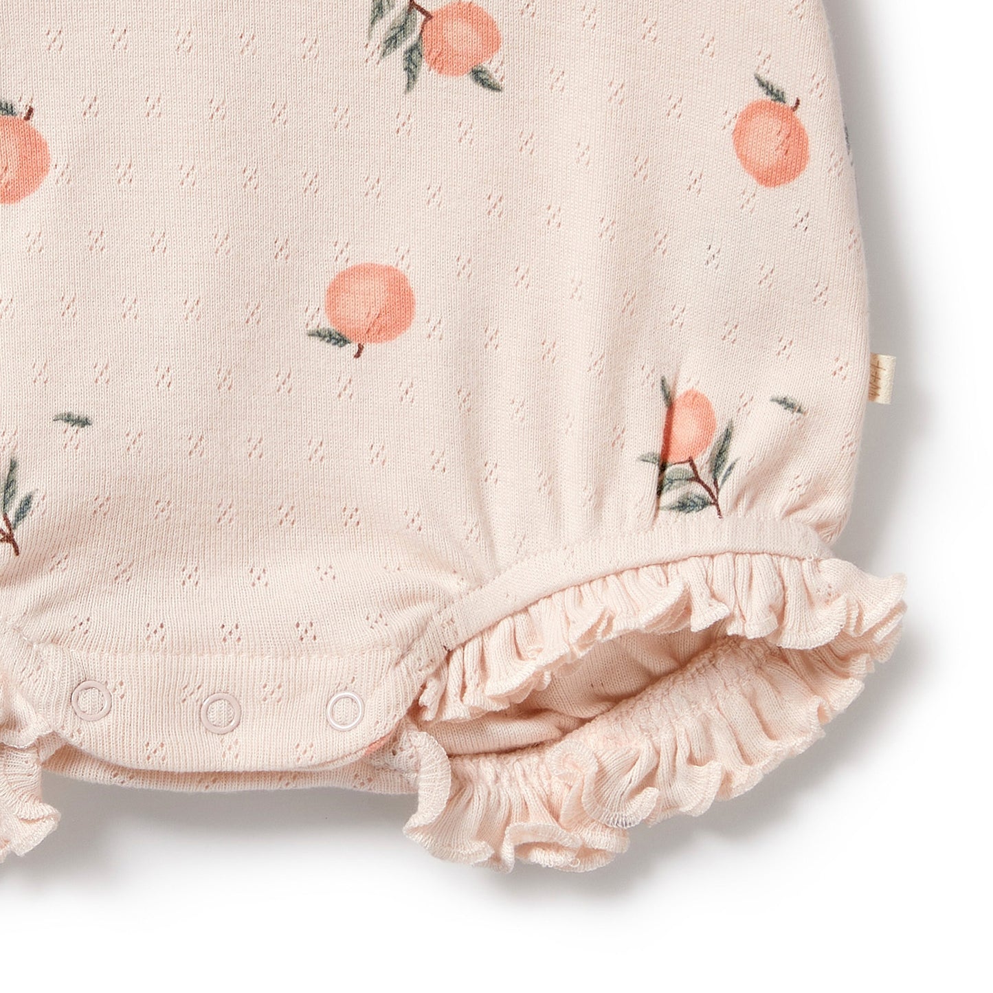 Wilson & Frenchy Organic Pointelle Ruffle Growsuit Peaches