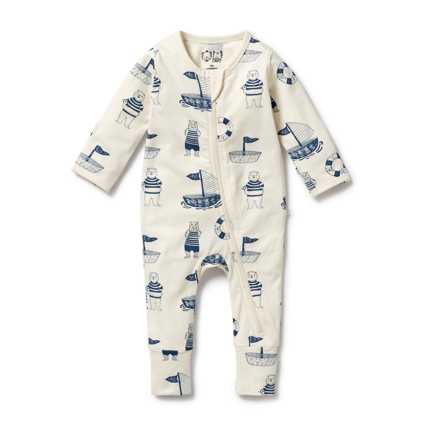 Wilson & Frenchy Organic Zipsuit With Feet Nautical Bear