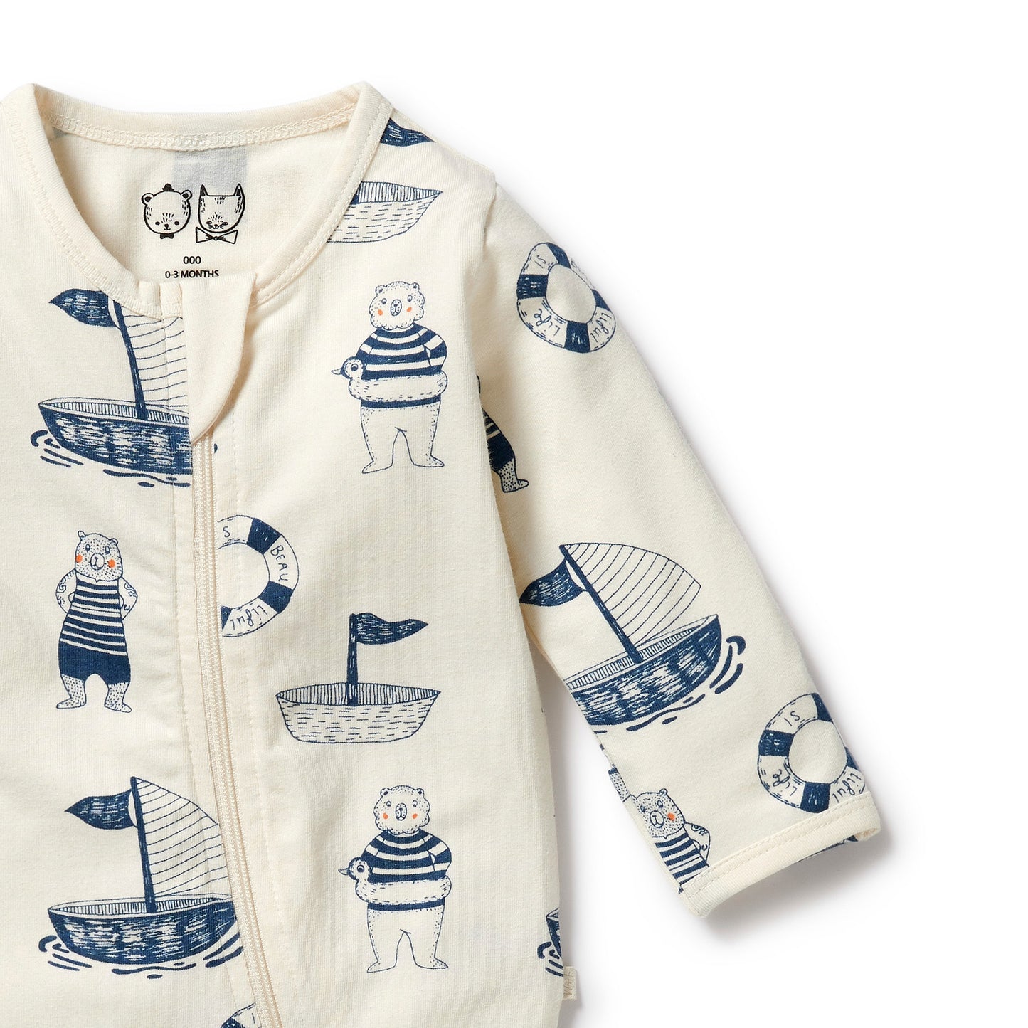 Wilson & Frenchy Organic Zipsuit With Feet Nautical Bear