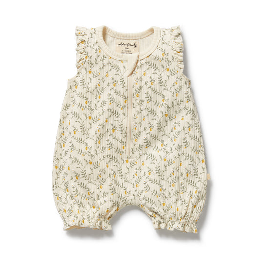 Wilson & Frenchy Organic Ruffle Zipsuit Lemon Leaf
