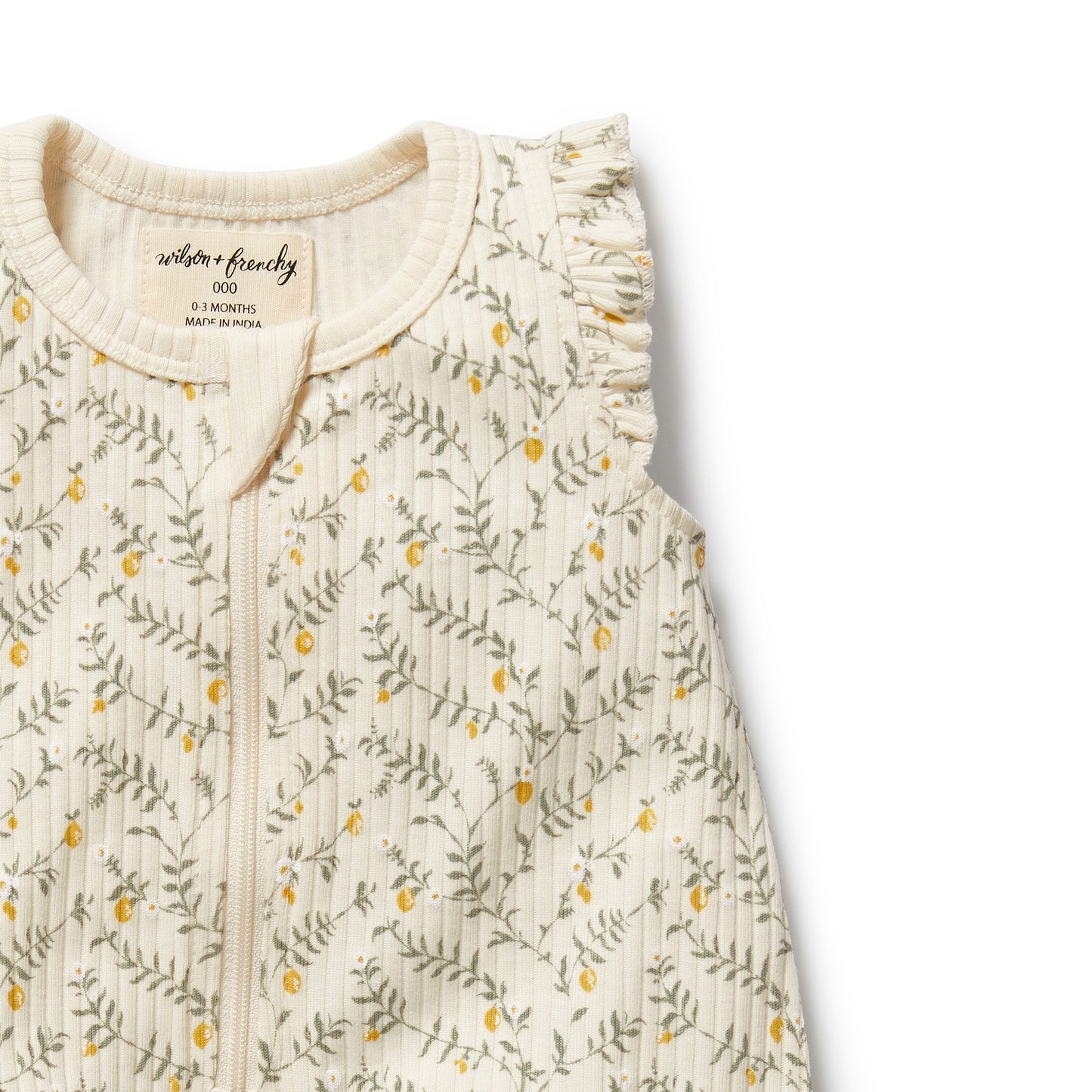 Wilson & Frenchy Organic Ruffle Zipsuit Lemon Leaf