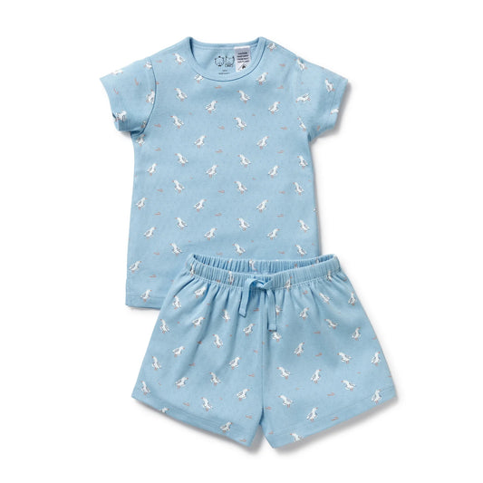 Wilson & Frenchy Organic Pointelle Short Sleeved Pyjamas Sunny Seagulls