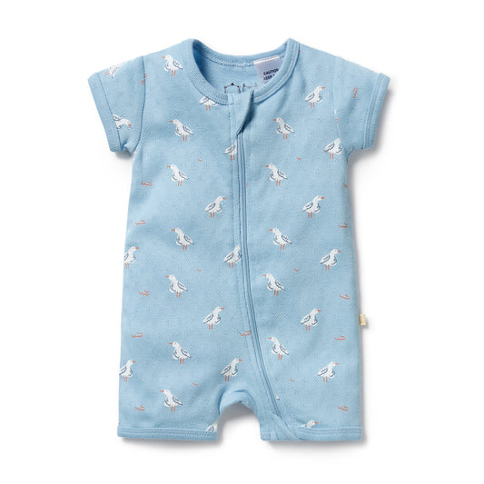 Wilson & Frenchy Organic Pointelle Boyleg Zipsuit Sunny Seagulls