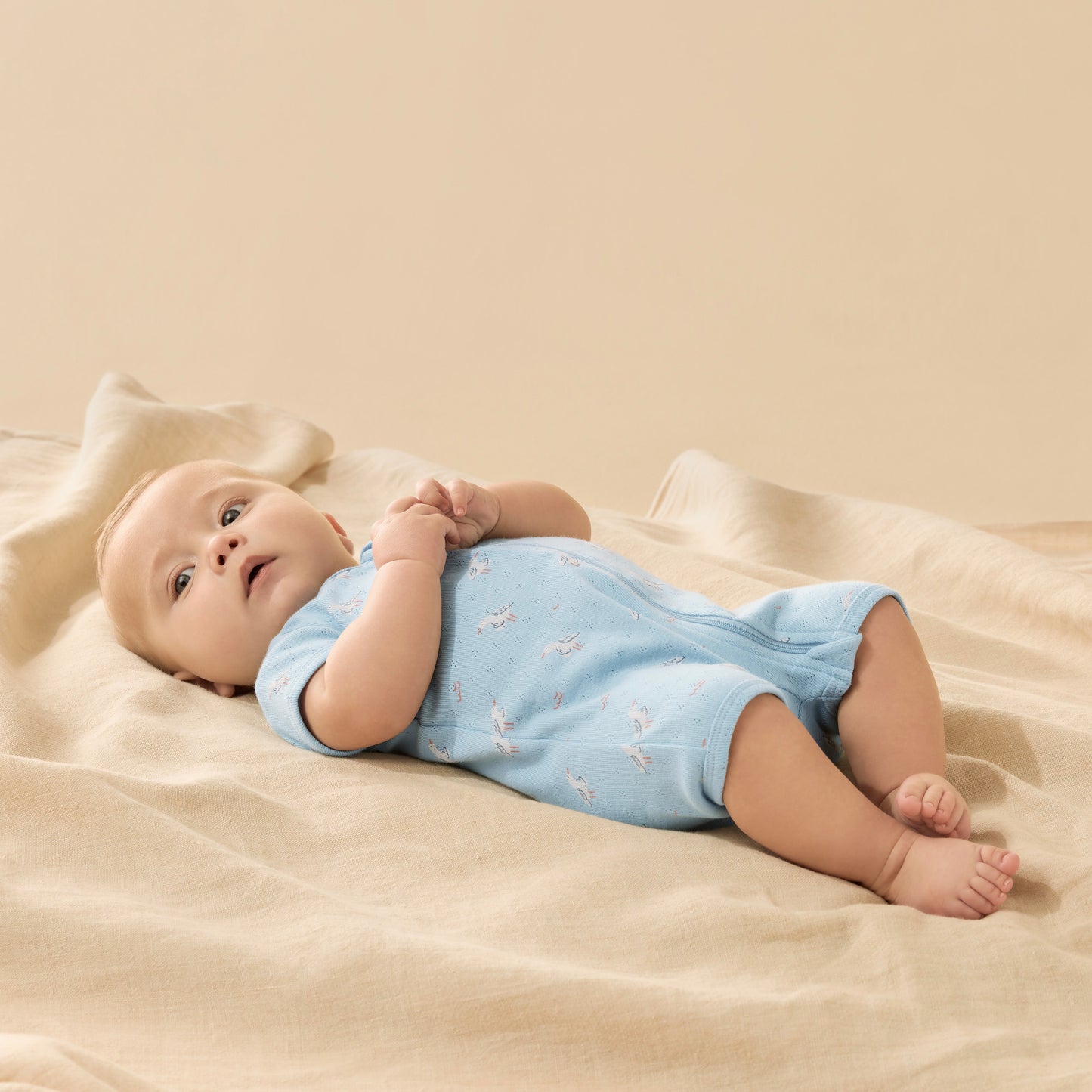 Wilson & Frenchy Organic Pointelle Boyleg Zipsuit Sunny Seagulls